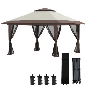 Outsunny Garden Gazebo Oasis: 13x13ft Netted Pop Up Canopy Tent in Beige