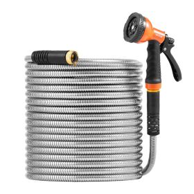 VEVOR Metal Garden Hose 75 ft, Rust Proof Stainless Steel Water Hose, Heavy Duty Backyard Hose with 10 Function Nozzle, No-Kink & Flexible Water