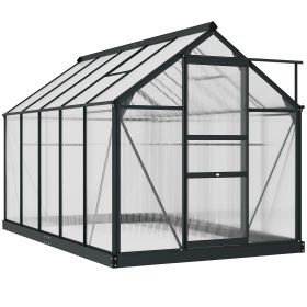 Outsunny 6' x 10' x 7' Polycarbonate Greenhouse, Heavy Duty Outdoor Aluminum Greenhouse Kit with Vent and Door for Backyard Garden, Gray