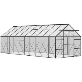 20' x 8' Aluminum Greenhouse Polycarbonate Walk-in Garden Greenhouse Kit with Adjustable Roof Vent, Rain Gutter and Sliding Door for Winter, Clea