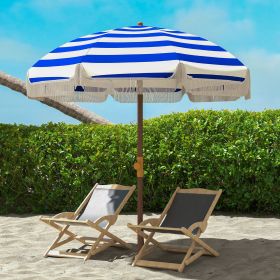 6.2' Beach Umbrella for Travel, Vent, Ruffles, Carry Bag, Portable Outdoor Umbrella for Garden, Blue Stripe