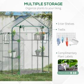 Outdoor Walk-in Mini Greenhouse with Mesh Door & Windows, Small Portable Garden Green House with 3 Tiers 6 Shelves, Trellis, & Plant Labels