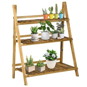 3-Tier Folding Plant Stand, 32'' x 15'' Wooden Indoor Plant Shelf Display Stand, for Corner Balcony Garden Patio