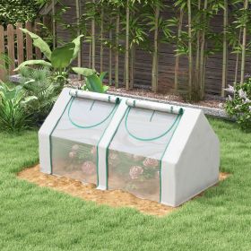Portable Greenhouse, Garden Hot House with Two PE/PVC Covers and 2 Roll Up Windows, Clear