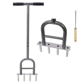 Lawn Coring Aerator, 4 Corer Plug Aerator Tool with Soft Rubber Grip, Manual Grass Aerating Tool