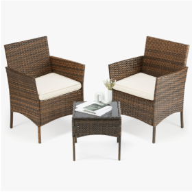 Patio Furniture Set 4 Pieces, Outdoor Furniture With Glass Table, Weaving Wicker Rattan Patio Chairs For Garden, Terrace, Porch, Lawns (Option: Threepiece set BN)