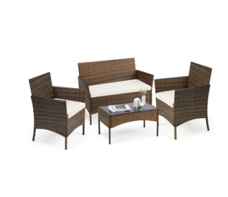 Patio Furniture Set 4 Pieces, Outdoor Furniture With Glass Table, Weaving Wicker Rattan Patio Chairs For Garden, Terrace, Porch, Lawns (Option: Set of four BN)
