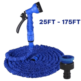 Scalable garden hose, high-pressure car wash hose with 7 spray functions, multifunctional home garden watering hose, water gun (Color: Blue, Length: 25ft)