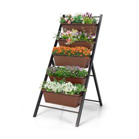 5-tier Vertical Garden Planter Box Elevated Raised Bed with 5 Container (Main Color: Brown, Main Material: Iron)