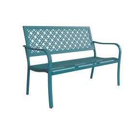 Outdoor Garden Bench with Anti-Rust Metal Powder Coated Frame, Patio Bench for Front Porch Park (Color: Blue-Green)