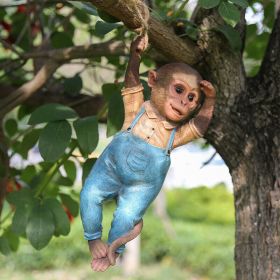Monkey Chimp Hanging Rope Garden Ornament Outdoor Statue Sculpture Resin Decor (Color: Monkey)