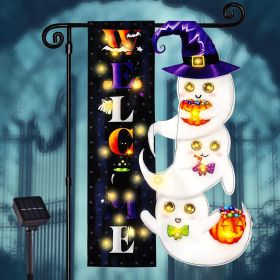 Lighted Garden Flag, Solar Fall Outdoor Decor Yard Flag,8 Modes Led Scarecrow Flag (Color: Ghost-12x18)