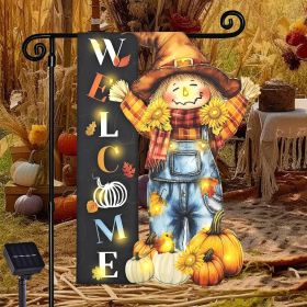 Lighted Garden Flag, Solar Fall Outdoor Decor Yard Flag,8 Modes Led Scarecrow Flag (Color: Scarecrow-12x18)